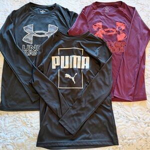 PUMA & Under Armour Long Sleeve Tops - Black and Burgundy Size YM